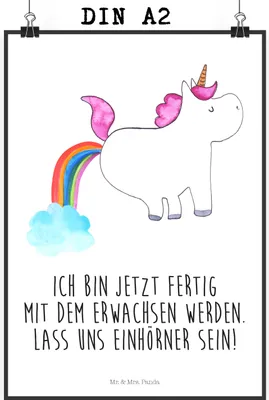 Produktbild von Mr. & Mrs. Panda Bild Einhorn Pupsen DIN A2 - Weiß - Geschenk, Freundin, Regenbogen, Wandbild, Lustig, Unicorn, Posterdruck, wanddeko, Glitzer, drucke, Wanddekoration