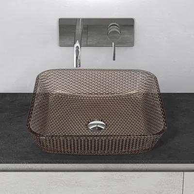 Produktbild von Mai & Mai Waschbecken Glas Aufsatzwaschbecken Glaswaschbecken Handwaschbecken Rechteckig Waschschale Oval Kaffee ohne Hahnloch BxTxH 40x40x11 cm Minerva03
