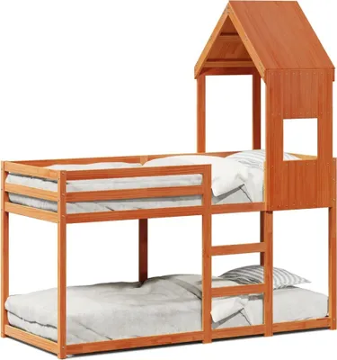 Obrázek produktu pro vidaXL Patrová postel se střechou vosk hnědá 90x190 cm masiv borovice