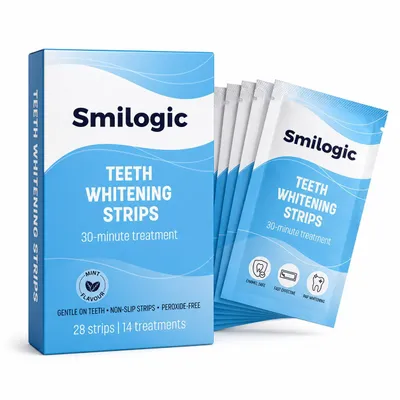 Produktbild von Smilogic Whitening Strips – Zahnaufhellungsstreifen – 28 Streifen (14 Paare) – Minzgeschmack