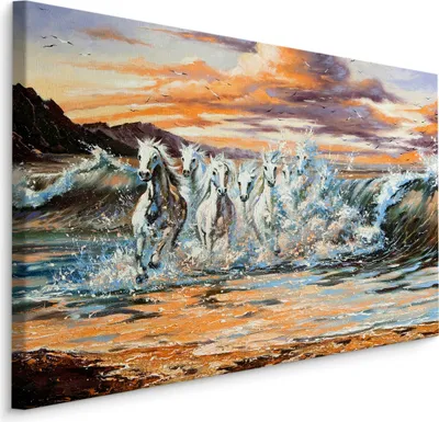 Produktbild von Fabelhafte Canvas LEINWAND BILDER 30x20 cm XXL Kunstdruck Meer Pferde Möwen Strand