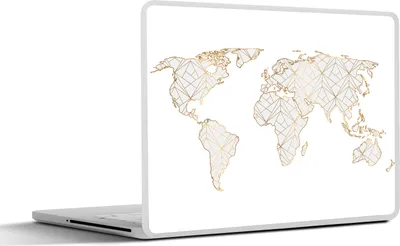 Produktbild von MuchoWow® Laptop Aufkleber Sticker Cover Weltkarte - Linien - Gold 25x18 cm - Laptop-Deko