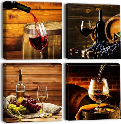 Produktbild von Leinwandbild 4-teilig Romantische Weinmotiv Kunstdruck 30x30 cm