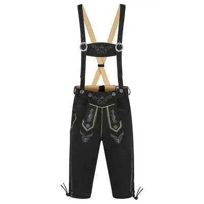 Produktbild von Bohmberg Herren Kniebund Lederhose aus 100 % Rindsleder inkl. Hosenträger schwarze Trachtenhose für  Volksfest