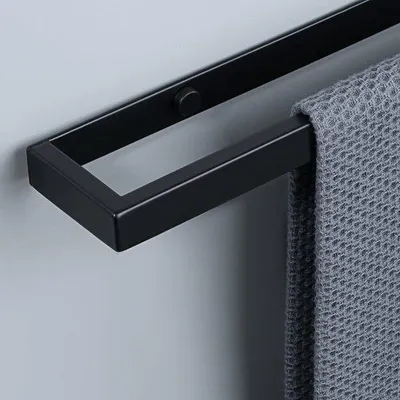 Zdjęcie produktu dla Wieszak na ręczniki bez wiercenia - czarny, wykonany ze stali nierdzewnej SUS304 - 60 cm, montowany na ścianie, idealny do kuchni i łazienki
