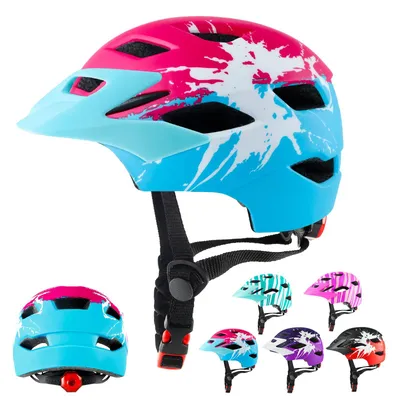 Image de Casque pour enfant, casque de vélo pour garçons et filles, taille 48-56 cm, avec feu arrière et visière, pour VTT