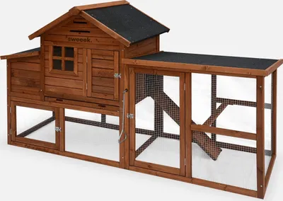 Produktbild von sweeek - Holz Hühnerstall, 4 Hühner,  mit Gehege - Holzfarben