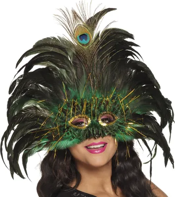 Produktbild von Boland 600265, Kostümmaske, Erwachsener, Weiblich, Feather, Polyvinylchlorid (PVC), Polyester, Polyethylenterephthalat, Grün, 150 g