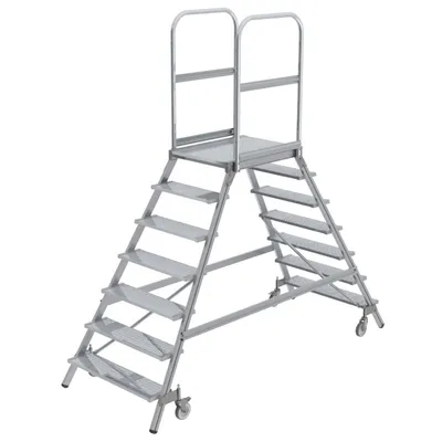 Produktbild von MUNK Podestleiter fahrbar Aluminium geriffelt 2x8 Stufen