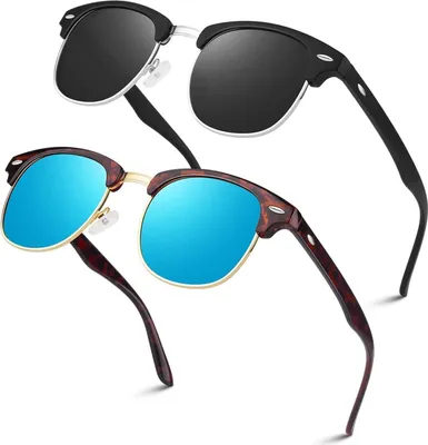 Produktbild von LINVO Polarisierte Sonnenbrille Halbrahmen UV400 Schwarz Grau Schildkröte Blau