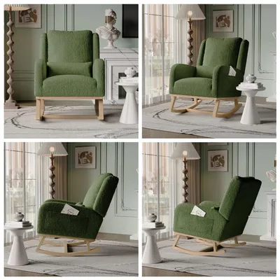 Zdjęcie produktu dla Fotel bujany, wygodna konstrukcja, wszechstronne zastosowanie, 68 x 93 x 96 cm, zielony plusz typu teddy