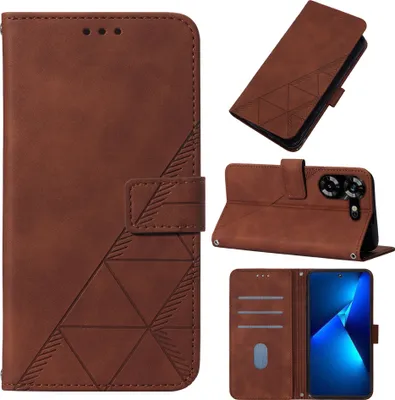 Obrázek produktu pro Flipové kožené pouzdro pro Tecno Pova 5 LH7N peněženkový design pouzdro s embosováním, držákem karet a stojánkem Hnědý