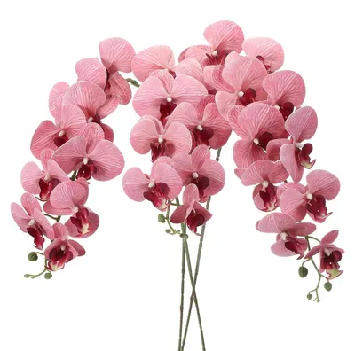 Obrázek produktu pro Omgoods - 3 umělé orchideje na stonku, vhodné pro domácí dekorace, barva: tmavě růžová