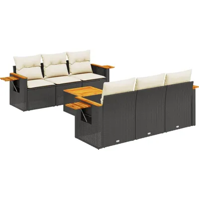 Produktbild von vidaXL 7-tlg. Garten-Sofagarnitur mit Kissen Schwarz Poly Rattan