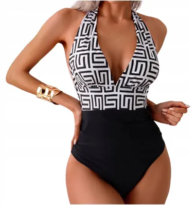 Produktbild von Badeanzug Damen Bauchweg - Einteiler Schwarz Weiß - Push Up - Rückenfrei - S 36