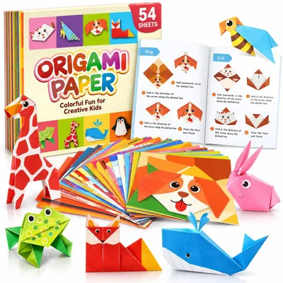 Origami-Tiere, 54 Blatt buntes Faltpapier für Kinder