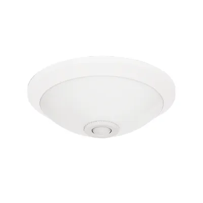 A white ceiling light with a motion sensor.