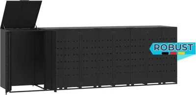 Produktbild von Mülltonnenbox GORILO für 5 Tonnen Schwarz 345x79x117 cm Stahl | Mülltonnenverkleidung 5er Mülltonnenhaus