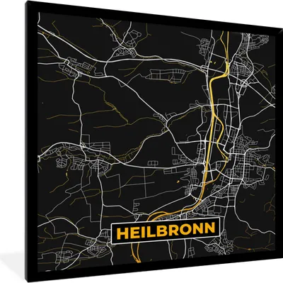Produktbild von MuchoWow® Gerahmtes Poster Heilbronn - Stadtplan - Karte - Deutschland - Gold 40x40 cm - Poster mit Schwarzem Bilderrahmen Wandposter Rahmen Foto Bilder - Mit Rahmen - Wanddekoration Schlafzimmer