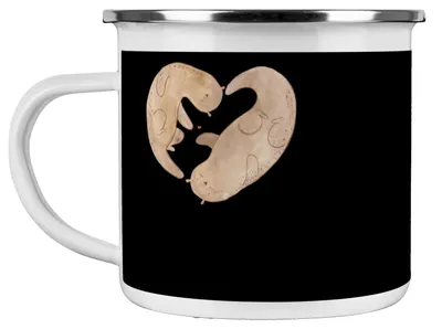 Produktbild von Mr. & Mrs. Panda Pott 4. Hochzeitstag Seidenhochzeit - Schwarz - Geschenk, Heiraten, Emaille Becher, Ehejubiläum, Geschenke, Teetasse, Liebe, Heirat, Haferl, Feier, Tasse