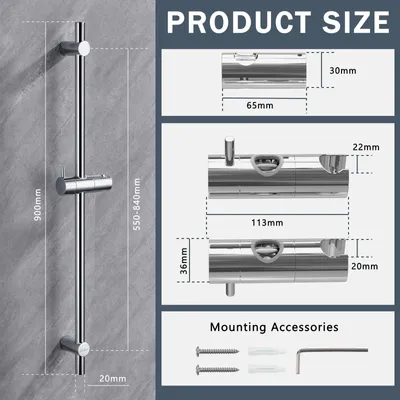 Obrázok produktu pre Nerezová sprchová tyč 90 cm s nastaviteľným držiakom