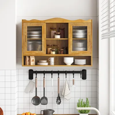 Zdjęcie produktu dla Szafka ścienna retro, 90 cm, 2 drzwi przesuwne, kolor naturalny