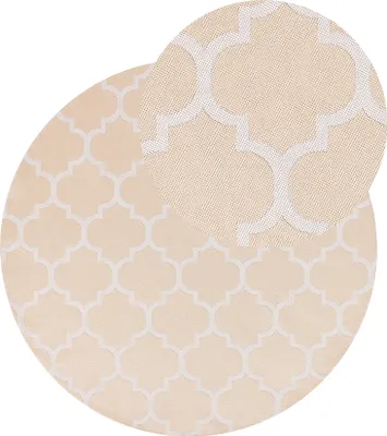 Produktbild von BELIANI Outdoorteppich Beige und Weiß 120 cm Rund Marokkanisches Muster Modern Indoor Outdoor Terrasse Balkon Garten
