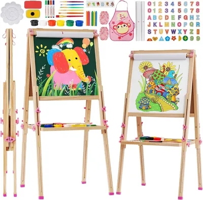 Zdjęcie produktu dla Tablica dla dzieci, dwustronna, drewniana, składana, z regulowaną wysokością