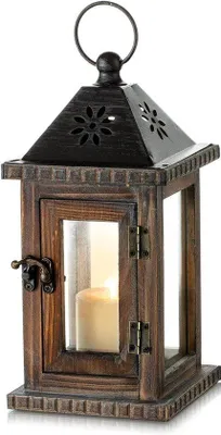 Image de Lanterne Bougie Ferme Décorative Bois - Vintage Lanterne Bois Maison Salon Cheminée Patio Table Noël Fête Décoration Rurale Mariage Rustique