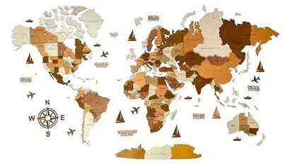 Zdjęcie produktu dla Mapa świata drewniana 3D dekoracja ścienna na prezent vintage