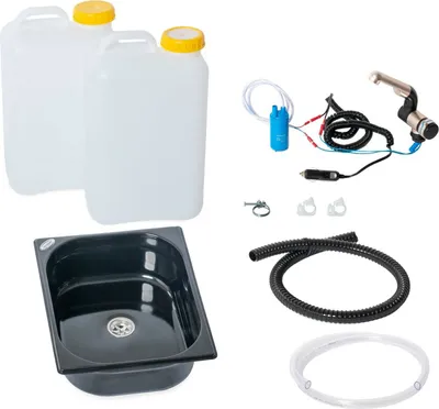 Produktbild von 12V Camping Bausatz Waschbecken schwarz 325x265x100mm 19 Liter T4 T5 T6 Transit