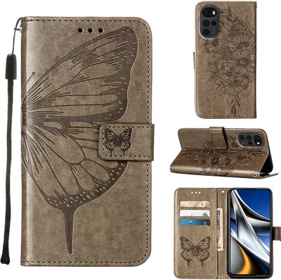 Obrázek produktu pro Moto G Stylus 5G 2022 Case, Butterfly Embossed Flip Leather Card Holder Case Kožené pouzdro se stojánkem pro Motorola Moto G Stylus 5G 2022 Grey
