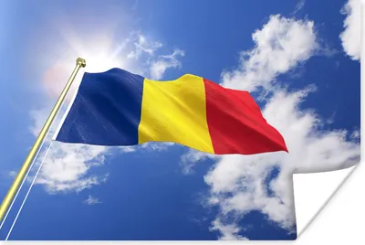 Produktbild von MuchoWow® Poster Rumäniens Flagge weht am Himmel 180x120 cm - Fotoplakat