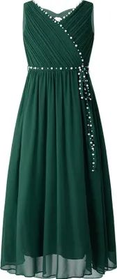 Produktbild von Mädchen Prinzessin Abendkleid Gr. 140 Cm Festlich Lang Blumenmädchenkleid Hochzeit Perlen Schleife Chiffonkleid