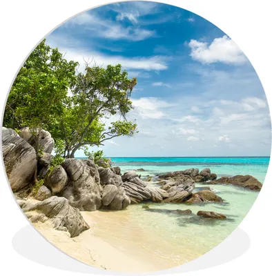 Produktbild von MuchoWow® Rundes Wandbild - Runde Bilder Strand - Steine - Meer - Sommer Ø 90 cm Kreis Wanddekoration Kunststoff - Wandkreis - Wandschmuck - Wand-Kreis - Wohnzimmer - Bild - Runde - Wanddeko - Dibond - Kunstdrucke