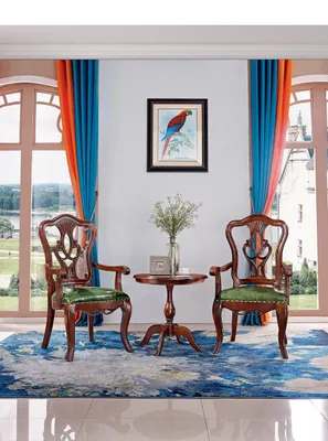 Produktbild von Designer Stuhl Armlehnen Wohnzimmer 2x Stühle Holz Gruppe Garnitur Lehnstuhl Neu