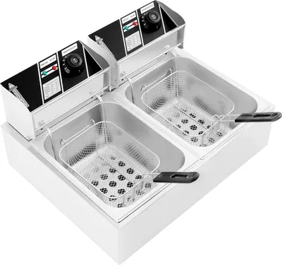 Image de Friteuse électrique professionnelle à double cuve - 2 x 6 l - acier inoxydable - deux zones de température - pour la restauration et la maison - argent
