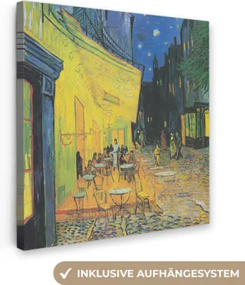 Produktbild von MuchoWow® - Leinwandbilder - Caféterrasse bei Nacht - Vincent van Gogh, Wandbild, Wanddeko Bilder Wohnzimmer, 50x50cm