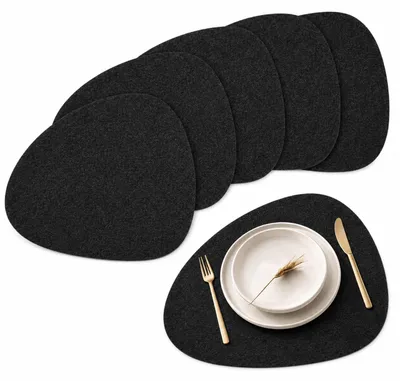 Produktbild von Filz Platzsets Oval, Platzdeckchen abwaschbar, Tischuntersetzer Filzmatten 6er Set (schwarz)