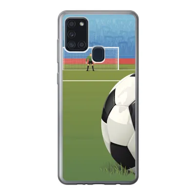 Produktbild von MuchoWow® Handyhülle Schutzhülle Hülle für Samsung Galaxy A21s Eine Illustration eines Fußballs auf dem Feld im Stadion - Jungen - Mädchen - Kinder Silikon Softcase Handy Hülle - Hartschale