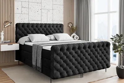 Produktbild von ALTDECOR Boxspringbett mit Schwarz Füßen, Matratze und Lattenrost, Topper, Fußteil, Polsterbett mit Bettkasten, Bett mit Stauraum H3- und H4- Matratze -BOXI8-FC-Z KING-140x200 - Schwarz Casablanca