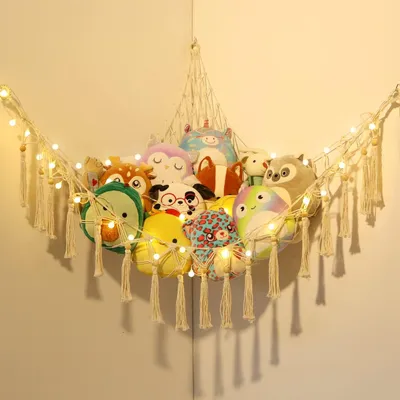 Produktbild von Spielzeug-Hängematte Makramee, Aufbewahrungsnetz für Kuscheltiere, mit Wandhalterung, für Kinderzimmer