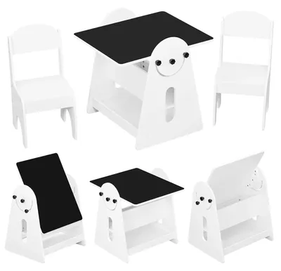 Image de Table pour enfants avec 2 chaises - Ensemble table et chaises pour enfants - Espace de rangement - Bois de pin - 60 x 60 x 57,5 cm - Pour intérieur - Style minimaliste et moderne