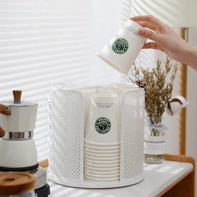 Becherhalter 360° rotierend, 4 Fächer, für Zuhause, Küche, Büro, Bar, Weiß