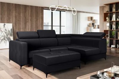 Produktbild von MEBLINI Schlafcouch mit Bettkasten - Ecksofa mit Schlaffunktion - Sofa mit Relaxfunktion und Kopfstützen - Couch L-Form - Eckcouch - Wohnlandschaft - DORIAN - 263x232x89cm Rechts - Schwarz Samt