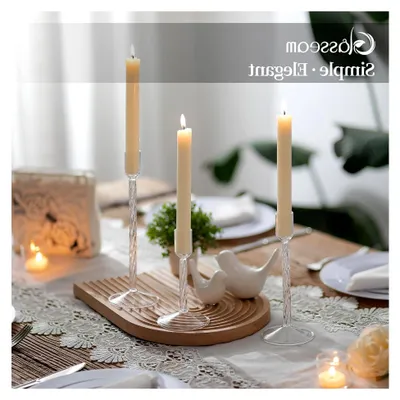 Produktbild von Glas Kerzenständer für Stabkerzen: 3er Set moderne Kerzenhalter aus Glas für Tischdekoration zu Weihnachten, Hochzeiten und Geburtstagsfeiern