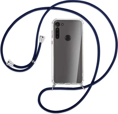 Produktbild von Handykette Backcover-Schutzhülle mit Band (Metall silberfarben) für Motorola Moto G8 - dunkelblau