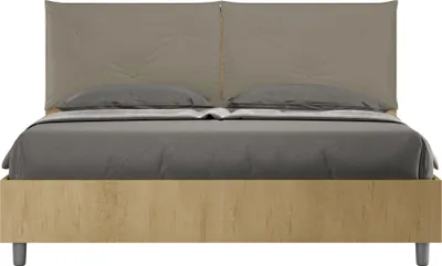 Produktbild von ITYHOME - Bett ohne Lattenrost 160x190 Eiche Natur Kopfteilkissen mit Kunstlederbezug Cappuccino Egos Appia
