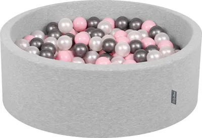 Produktbild von KiddyMoon Bällebad OK30D, 90x30cm, 200 Bälle ∅7cm, Rund Bällepool Mit Bunten Bällen Für Babys Und Kinder, Hellgrau