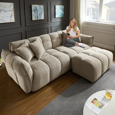 Produktbild von riess-ambiente Modernes XXL Sofa CLOUD 260cm beige Bouclé Federkern inkl. Kissen Couch Bigsofa